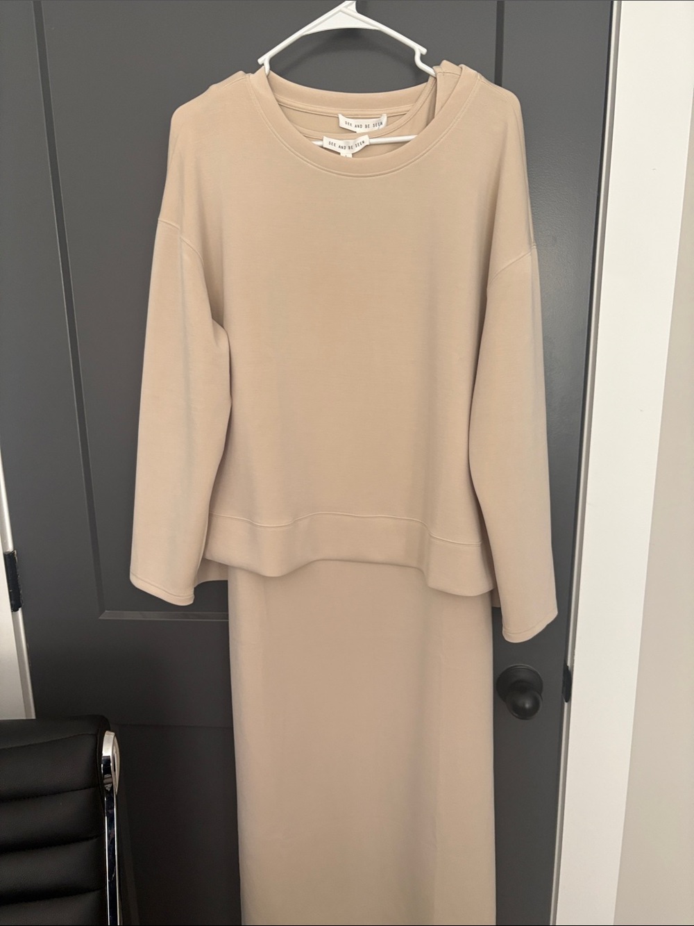 Scuba knit 2 for 1 Minimalist Cream Two-Piece Dress Set